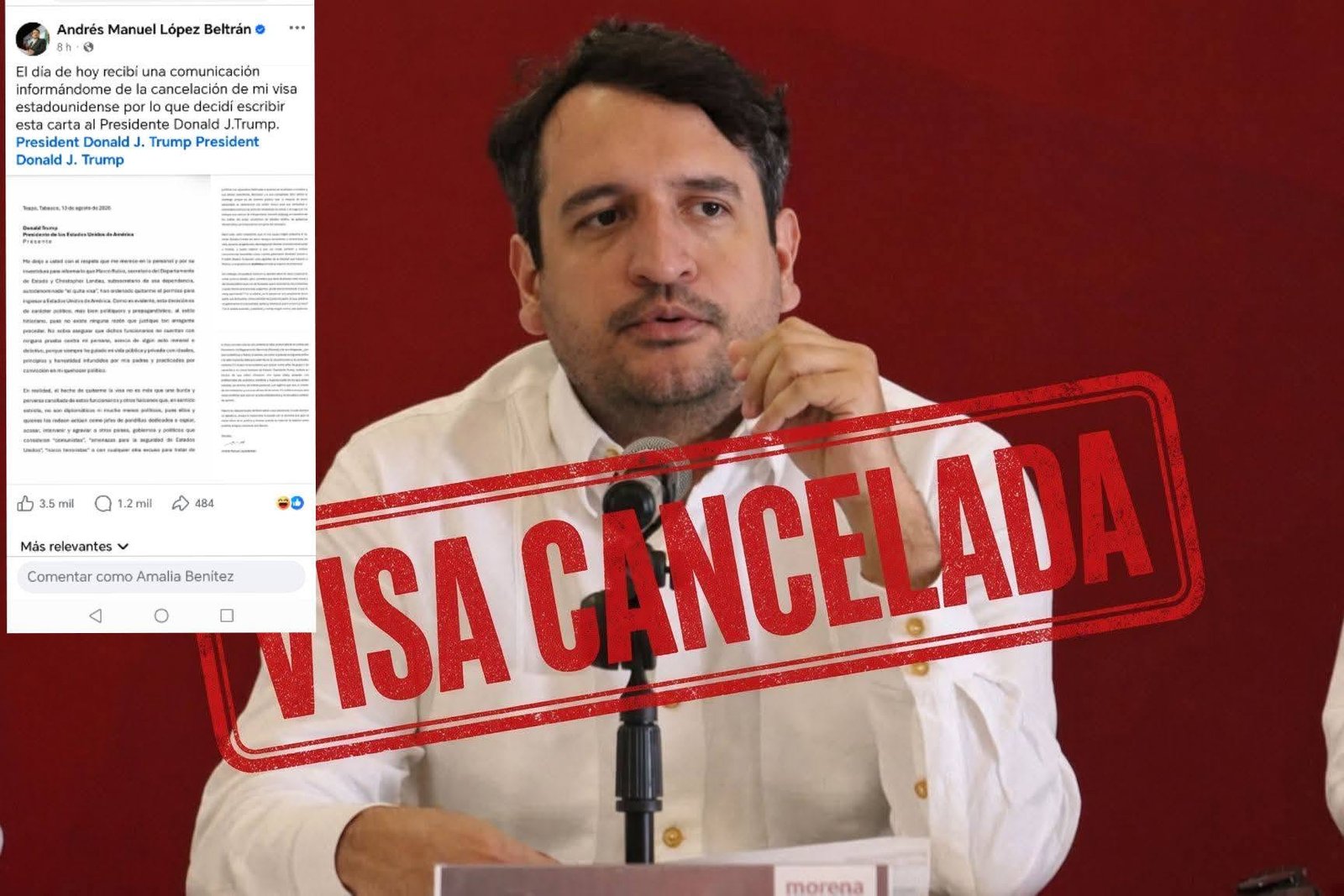 EE.UU. retira la visa a Andy López Beltrán; envía carta a Donald Trump