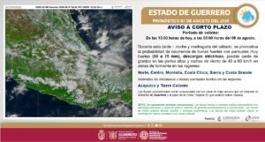 Se pronostican lluvias fuertes y lluvias puntuales fuertes para este viernes en Guerrero